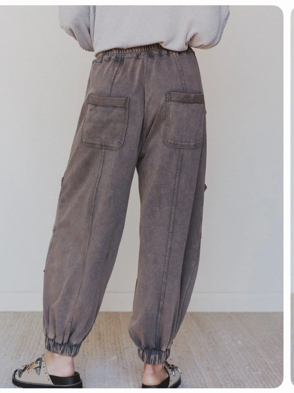 Three Bird Nest Washed Brown Jogger Cargo Pants - Picture 6 of 10